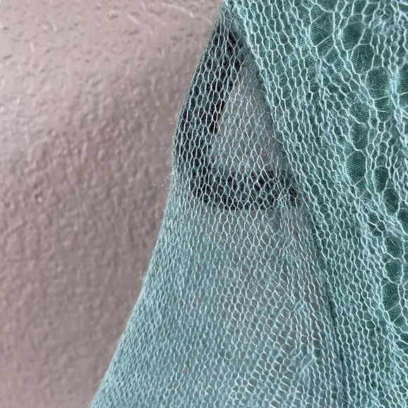 Anthropologie Knitted & Knotted Irina Sweater Medium Green Alpaca Sheer Hem Boho - Picture 4 of 11